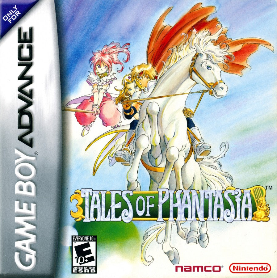 Tales of Phantasia cartridge for the Game Boy Advance featuring action RPG gameplay with side scrolling real time battles character driven storylines and a fantasy adventure across multiple time periods cover art