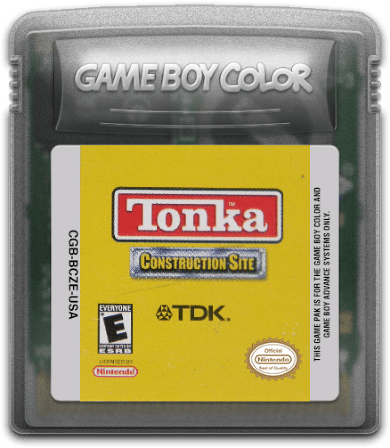 Tonka Construction Site for Game Boy Color, cartridge for a simulation video game with construction vehicle gameplay, mini-games, task-based challenges, and family-friendly activities