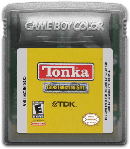 Tonka Construction Site for Game Boy Color, cartridge for a simulation video game with construction vehicle gameplay, mini-games, task-based challenges, and family-friendly activities