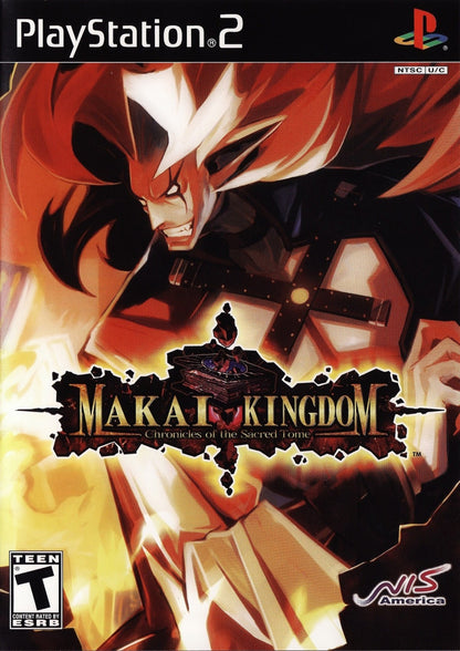 Makai Kingdom Chronicles of the Sacred Tome game for the PlayStation 2 featuring tactical RPG gameplay with grid free movement humorous storylines character customization and strategic battles in a colorful Netherworld setting cover art