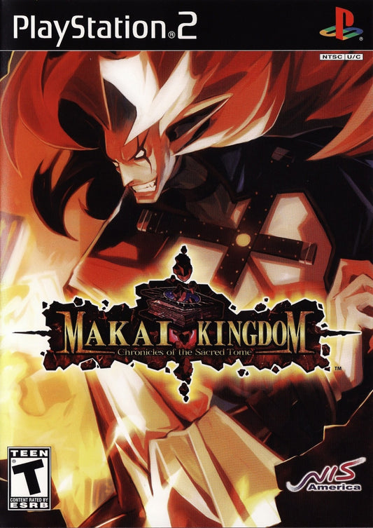 Makai Kingdom Chronicles of the Sacred Tome game for the PlayStation 2 featuring tactical RPG gameplay with grid free movement humorous storylines character customization and strategic battles in a colorful Netherworld setting cover art
