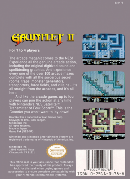 Gauntlet II back of box for Nintendo Entertainment System (NES) retro video game