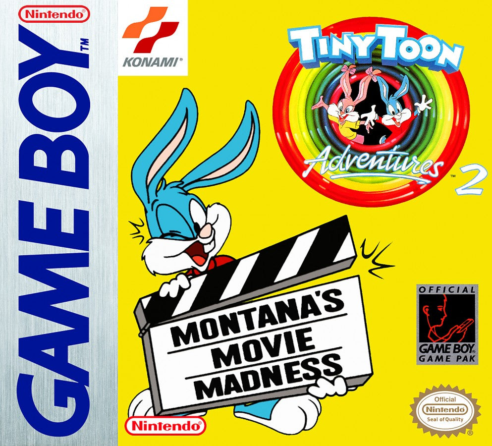 Tiny Toon Adventures 2 Montana's Movie Madness Nintendo Game Boy GB for retro video game enthusiasts featuring side scrolling action platforming gameplay Looney Tunes inspired cartoon characters colorful levels classic handheld adventure challenging platforming stages and collectible gaming appeal cover art