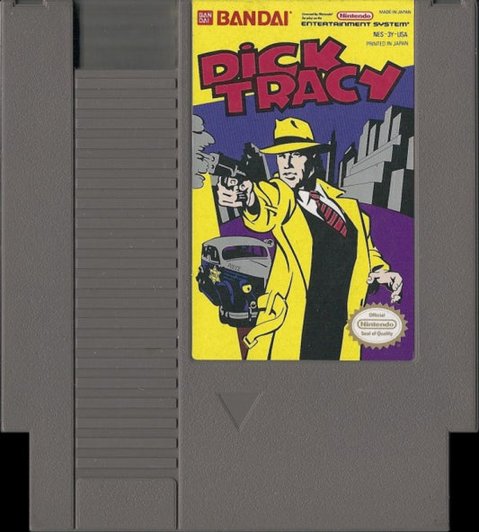 Dick Tracy retro NES video game Dick Tracy action shooter crime fighting side scrolling gameplay detective adventure movie based classic console title Nintendo Entertainment System release cartridge