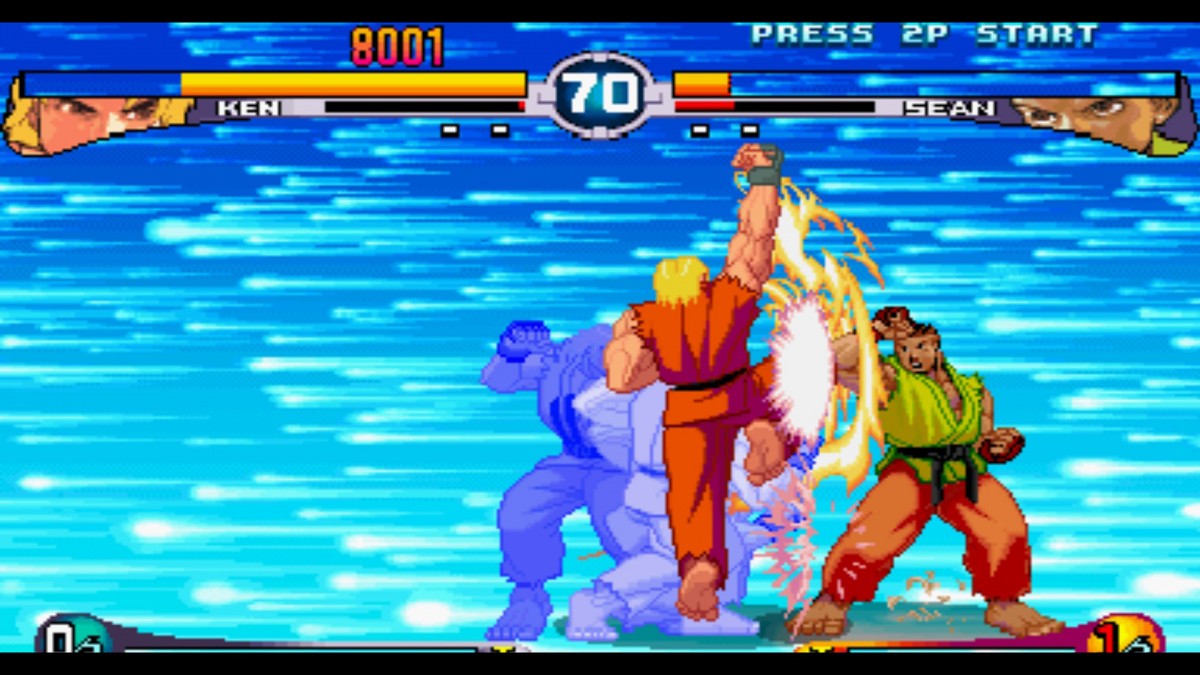 Street Fighter III Double Impact game for the Sega Dreamcast featuring 2D fighting gameplay with refined combat mechanics multiple character roster options arcade style matches and enhanced versions of Street Fighter III and 2nd Impact with parry based combat and competitive versus modes gameplay