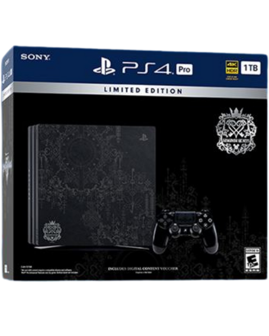 Limited edition PlayStation 4 Pro console themed after Kingdom Hearts III with 1TB storage and custom black and gold design for fans and collectors