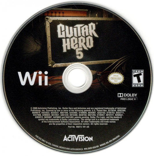 Guitar Hero 5 disc cover art for Nintendo Wii (Wii) music video game.
