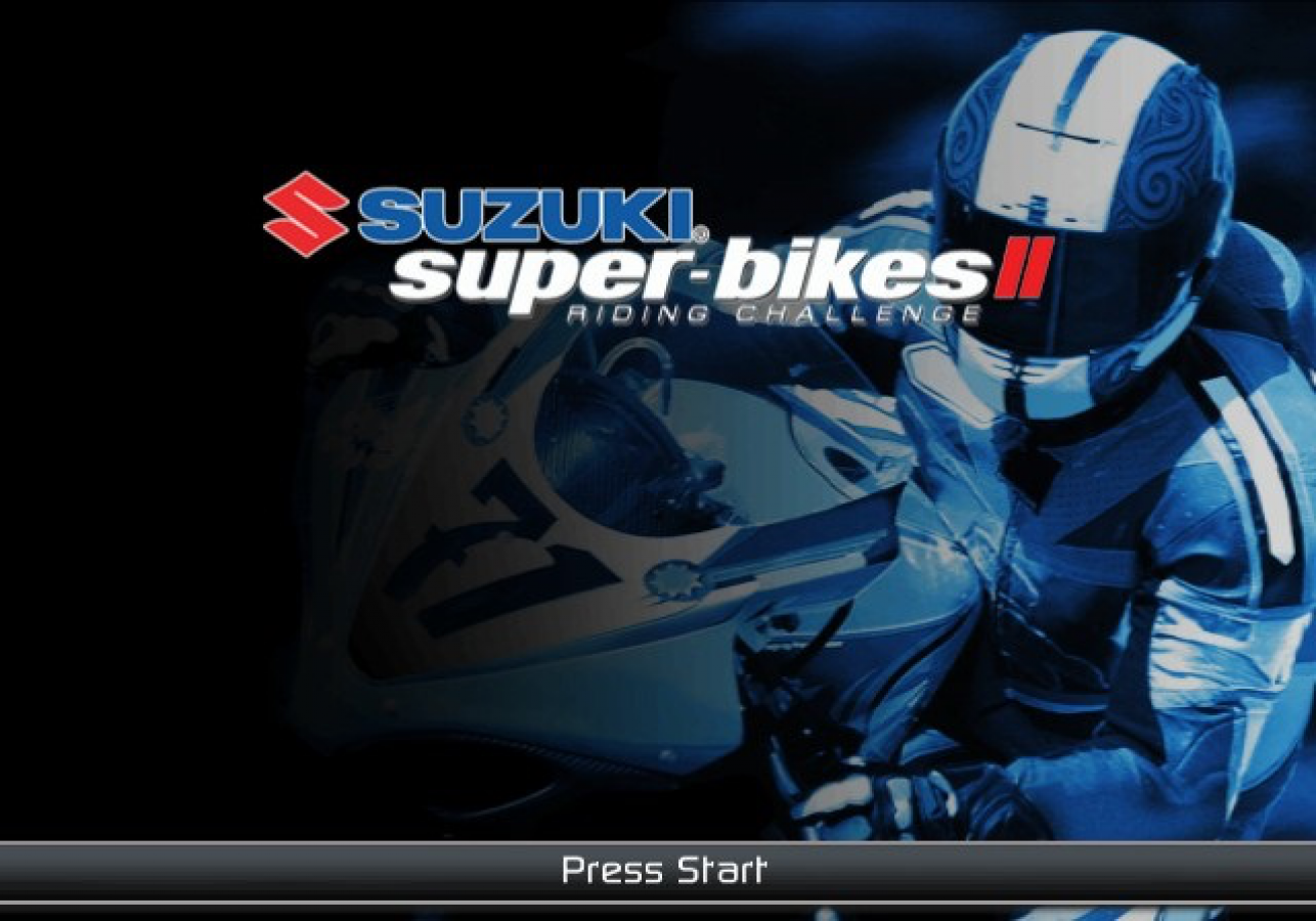 Suzuki Super-Bikes II: Riding Challenge – PlayStation 2 (PS2) video game title screen, motorcycle racing simulation.