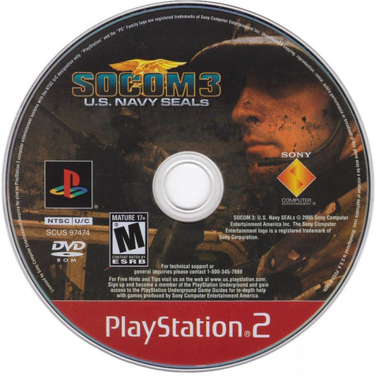 SOCOM 3: U.S. Navy Seals [Greatest Hits] – PlayStation 2 (PS2) video game disc, tactical shooter game.