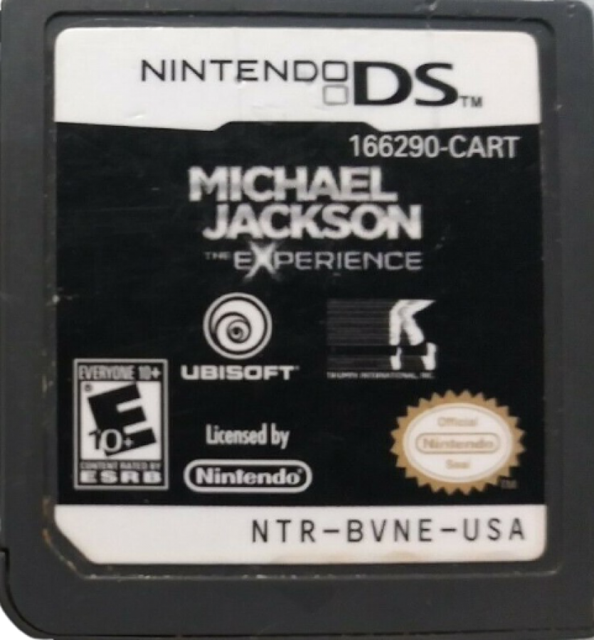 Michael Jackson The Experience for Nintendo DS (DS), cartridge for a retro video game featuring rhythm-based gameplay, music performance challenges, dance mechanics, iconic song tracks, and interactive pop music action