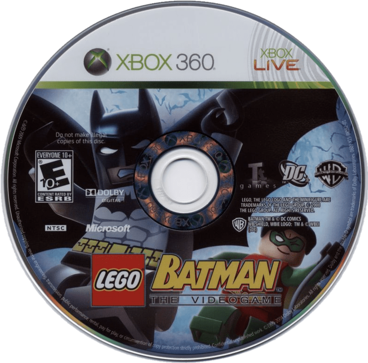 LEGO Batman: The Videogame disc for Xbox 360 (X360) action-adventure superhero video game