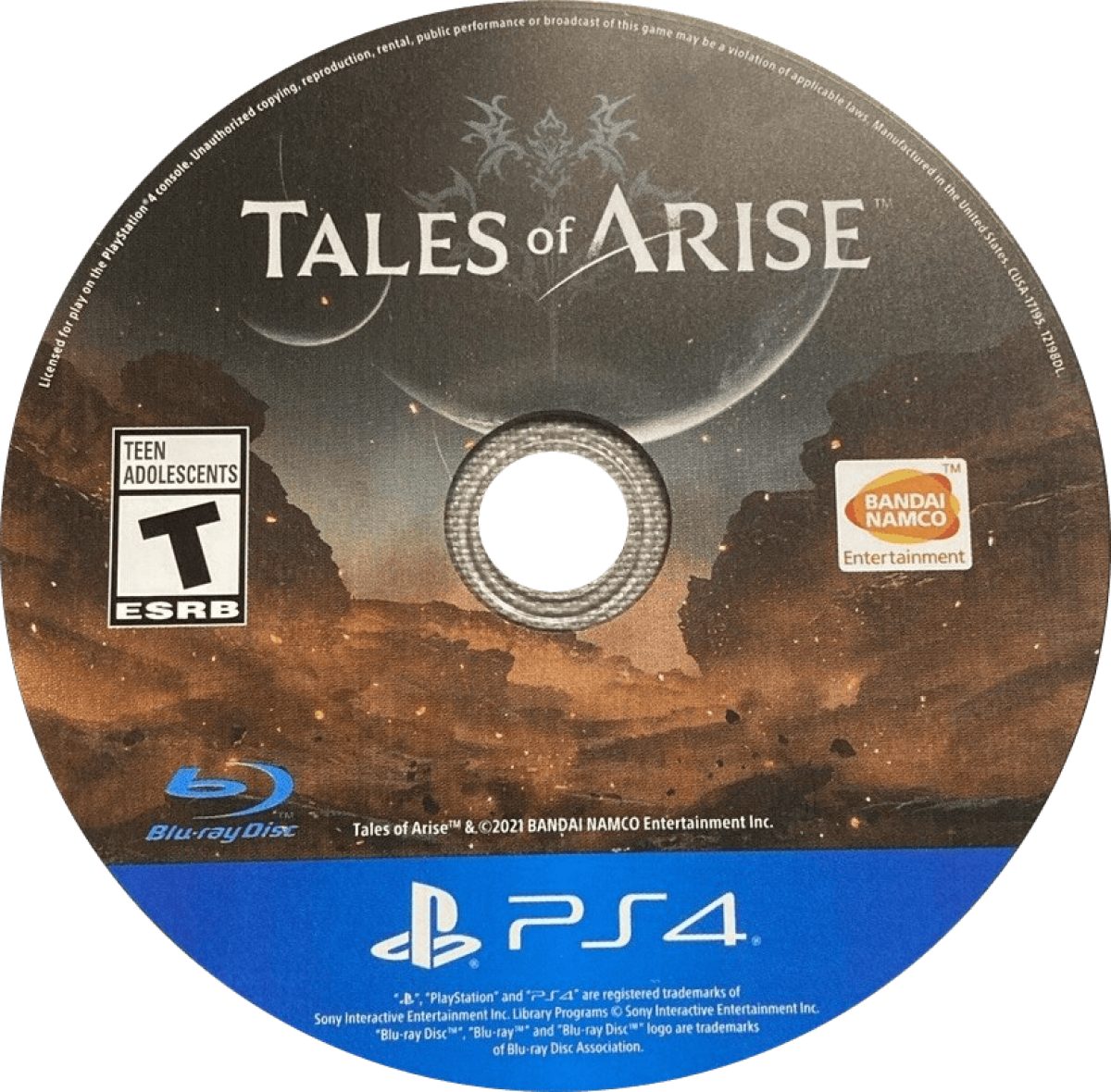 Tales of Arise for PlayStation 4 (PS4) featuring a stylish action JRPG where two warriors from rival worlds unite to overthrow oppressive rulers; fight with fast, flashy combo-based combat, explore vibrant landscapes, and experience a character-driven story about freedom, identity, and sacrifice disc