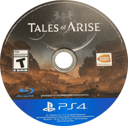 Tales of Arise for PlayStation 4 (PS4) featuring a stylish action JRPG where two warriors from rival worlds unite to overthrow oppressive rulers; fight with fast, flashy combo-based combat, explore vibrant landscapes, and experience a character-driven story about freedom, identity, and sacrifice disc