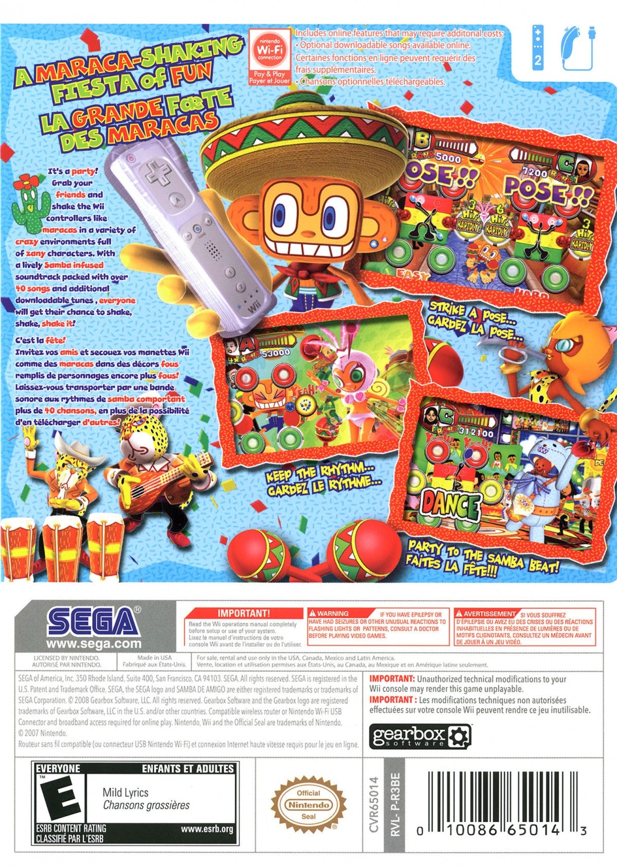 Samba de Amigo back cover art for Nintendo Wii (Wii) video game 
