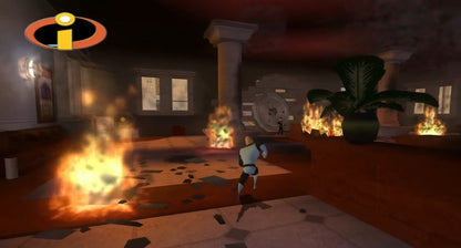 Disney Pixar The Incredibles Nintendo GameCube GC action adventure video game featuring the Incredible family superhero characters Mr Incredible Elastigirl Violet Dash and Jack-Jack superpowers combat enemies action-packed missions city exploration and classic Nintendo GameCube GC gameplay collectible retro gaming appeal gameplay