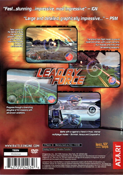 Battle Engine Aquila PlayStation 2 retro video game vehicular combat shooter back of case (2003)