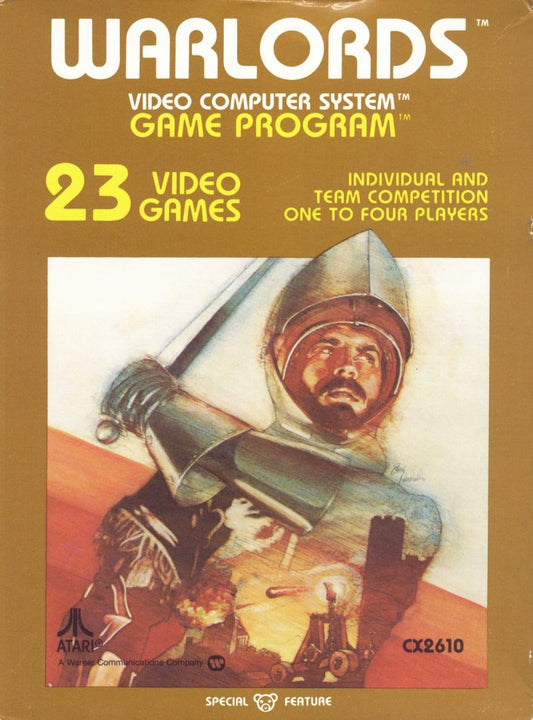 Warlords for Atari 2600 with classic castle-defense and multiplayer paddle action theme front cover