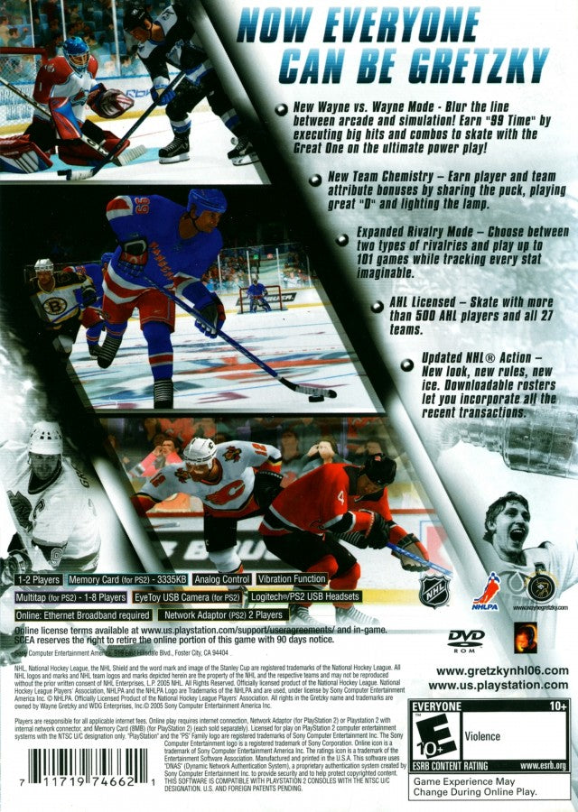 Gretzky NHL 06 back cover art for Playstation 2 (PS2) video game 