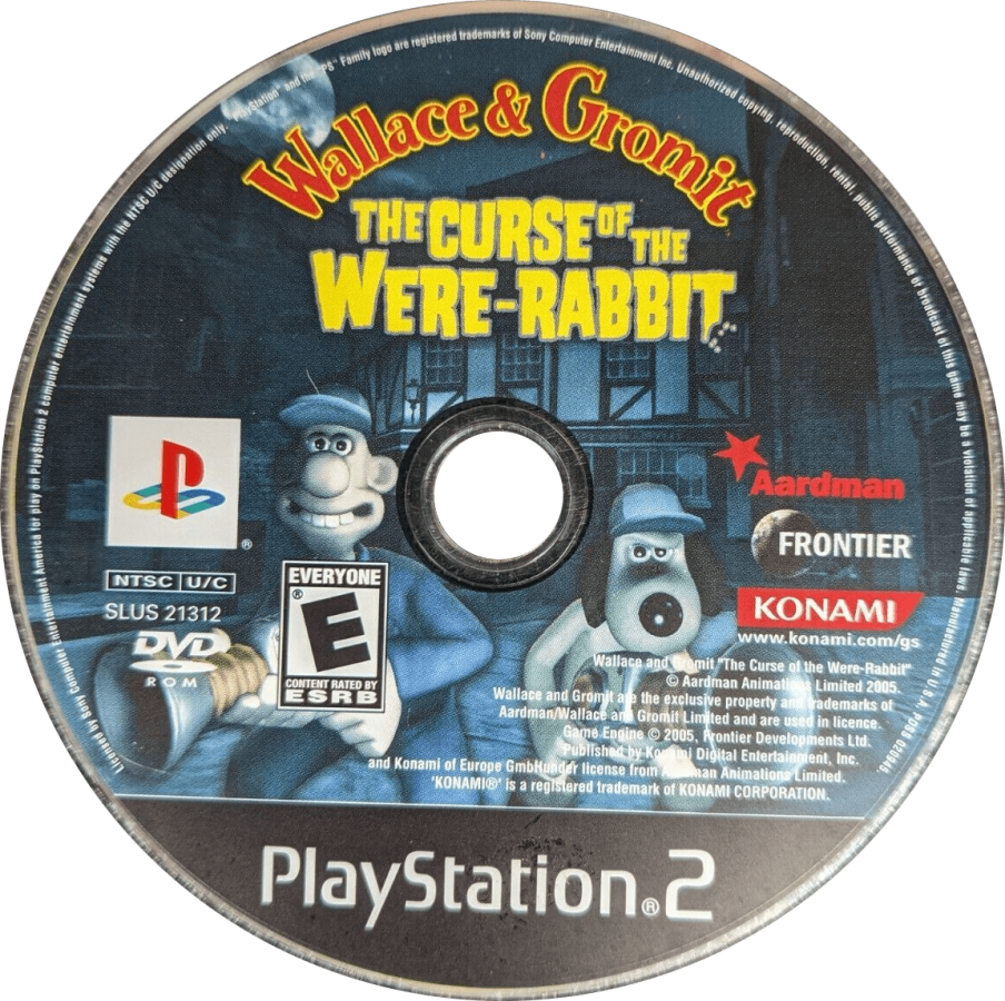 Wallace & Gromit: Curse of the Were-Rabbit – PlayStation 2 (PS2) video game disc, action-adventure platformer.