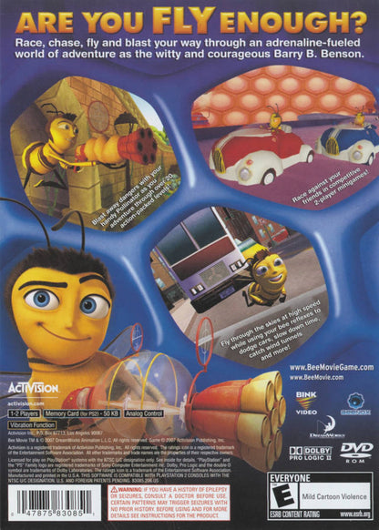 Bee Movie Game for PlayStation 2 with family-friendly adventure and movie-based theme back cover art
