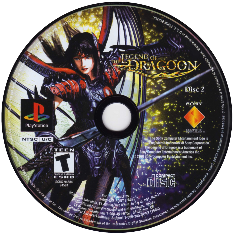 Legend of Dragoon retro fantasy role-playing RPG game for PlayStation 1 (PS1) disc 2