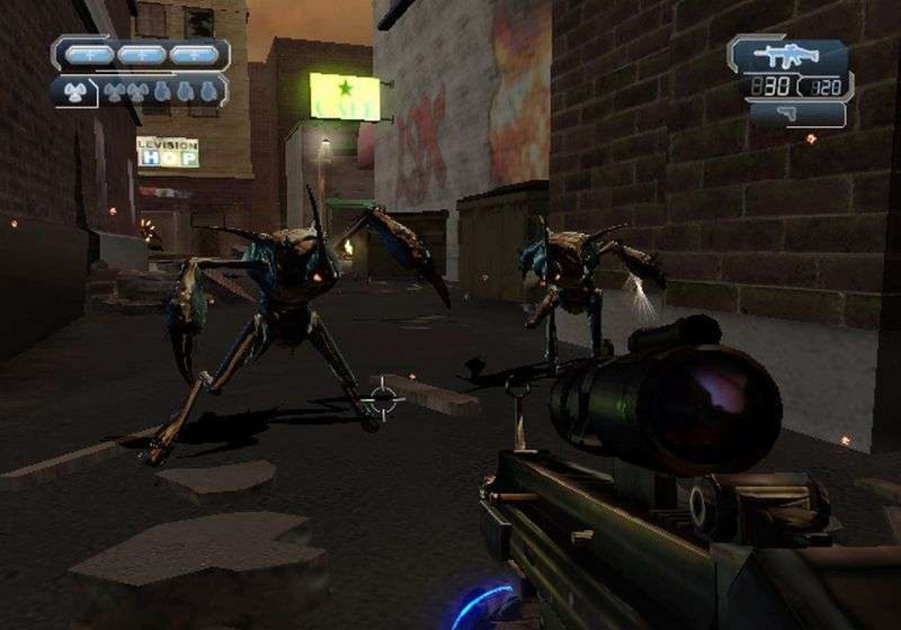 The Conduit gameplay for Nintendo Wii game featuring first-person shooter action and sci-fi conspiracy gameplay