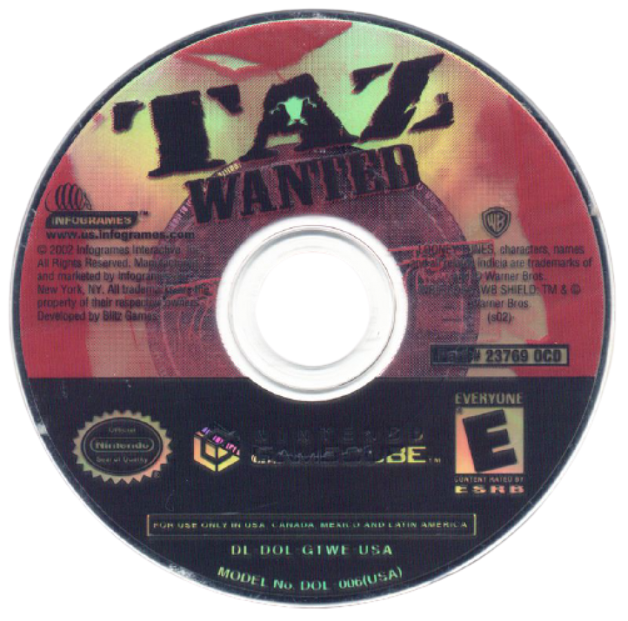 Taz Wanted for GameCube featuring platforming action and cartoon style gameplay based on Looney Tunes disc