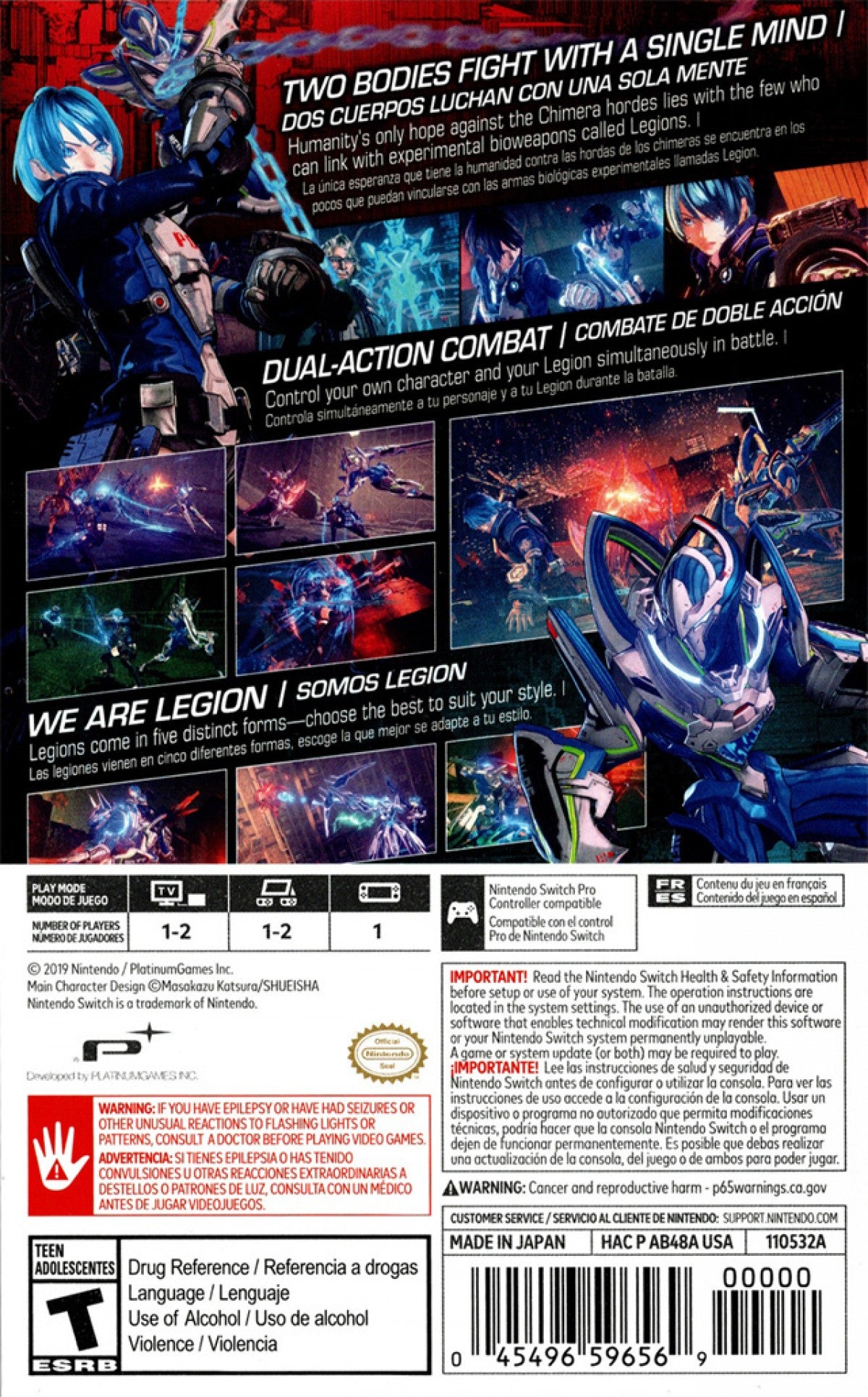Astral Chain Nintendo Switch game featuring dual-character action combat and futuristic police adventure gameplay back cover