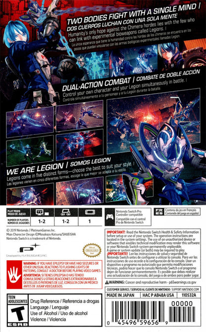 Astral Chain Nintendo Switch game featuring dual-character action combat and futuristic police adventure gameplay back cover