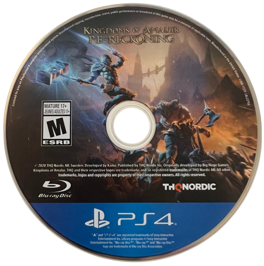 Kingdoms of Amalur Re-Reckoning for PlayStation 4, disc for an action role-playing video game with fantasy combat, open-world exploration, character customization, and epic adventure gameplay