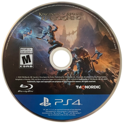 Kingdoms of Amalur Re-Reckoning for PlayStation 4, disc for an action role-playing video game with fantasy combat, open-world exploration, character customization, and epic adventure gameplay