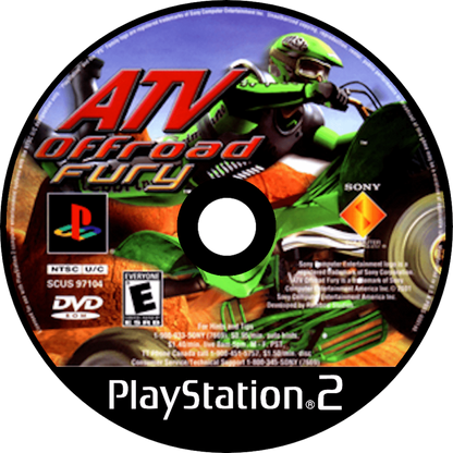 ATV Offroad Fury off road racing video game featuring high speed ATV competitions open outdoor tracks stunt based gameplay and classic PlayStation extreme sports racing experience disc