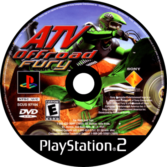 ATV Offroad Fury off road racing video game featuring high speed ATV competitions open outdoor tracks stunt based gameplay and classic PlayStation extreme sports racing experience disc