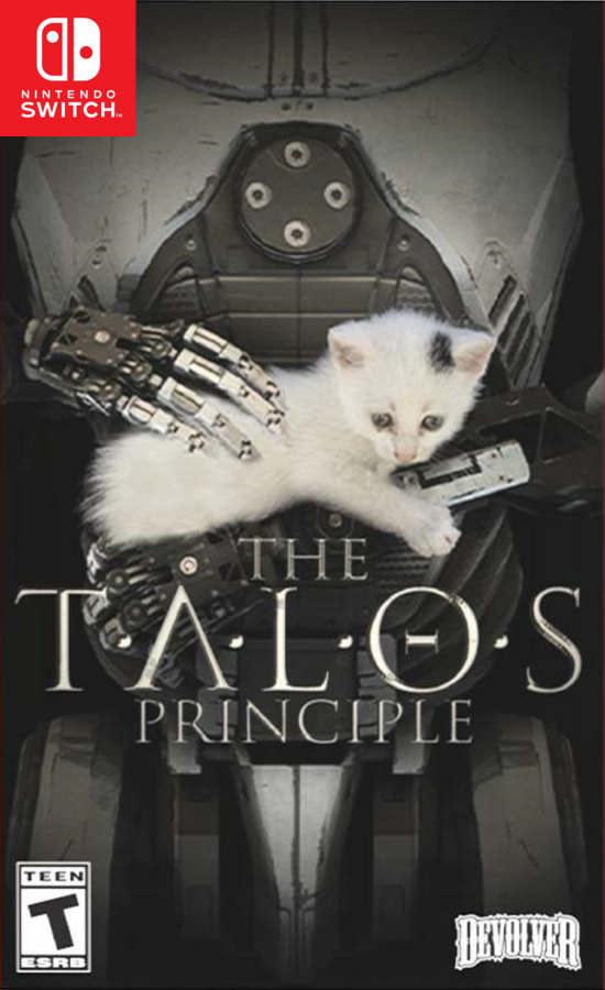 The Talos Principle Nintendo Switch inspired design featuring philosophical first person puzzle adventure aesthetic ancient ruins futuristic simulation environment logic based challenges thought provoking narrative exploration atmospheric sci fi presentation cover art