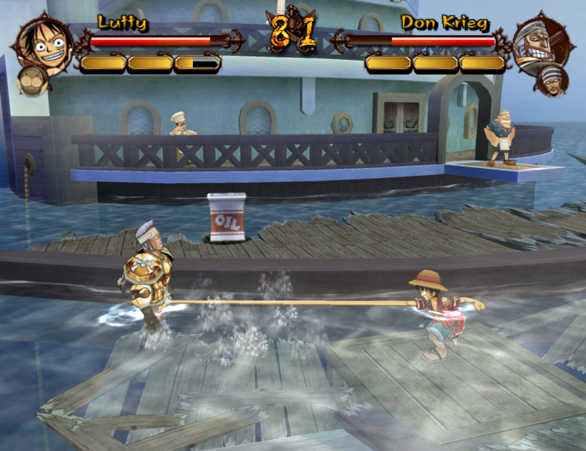 One Piece Grand Adventure GameCube game featuring anime-style fighting gameplay and adventure modes with One Piece characters gameplay screenshot