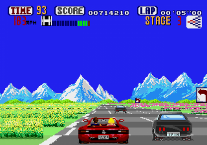 OutRun Sega Genesis video game, classic arcade racing, high-speed driving gameplay, retro Sega console title gameplay