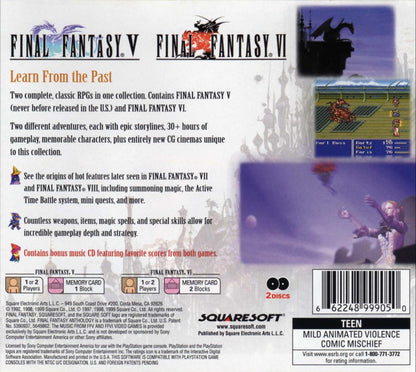 Final Fantasy Anthology PS1 PlayStation 1 JRPG role playing game Final Fantasy V and VI collection turn based combat fantasy adventure retro video game back of case