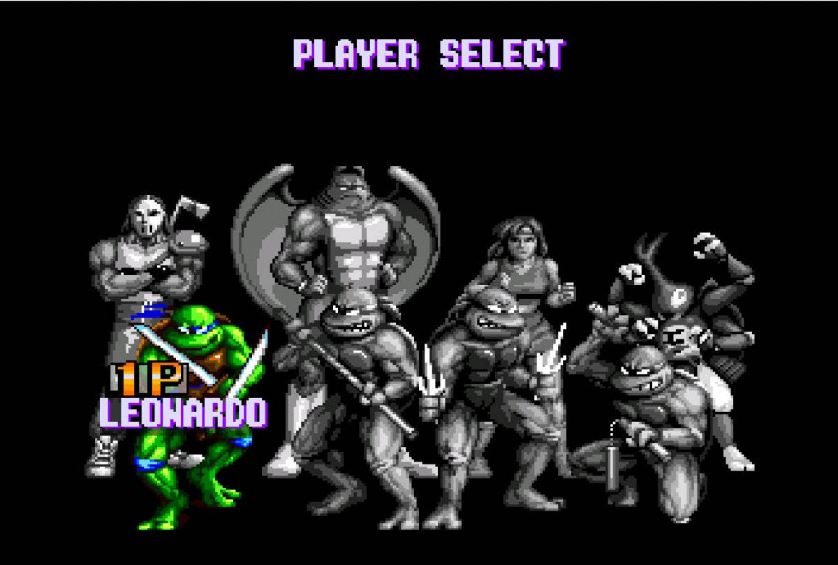 Teenage Mutant Ninja Turtles Tournament Fighters Sega Genesis retro video game fighting title screen (1993)