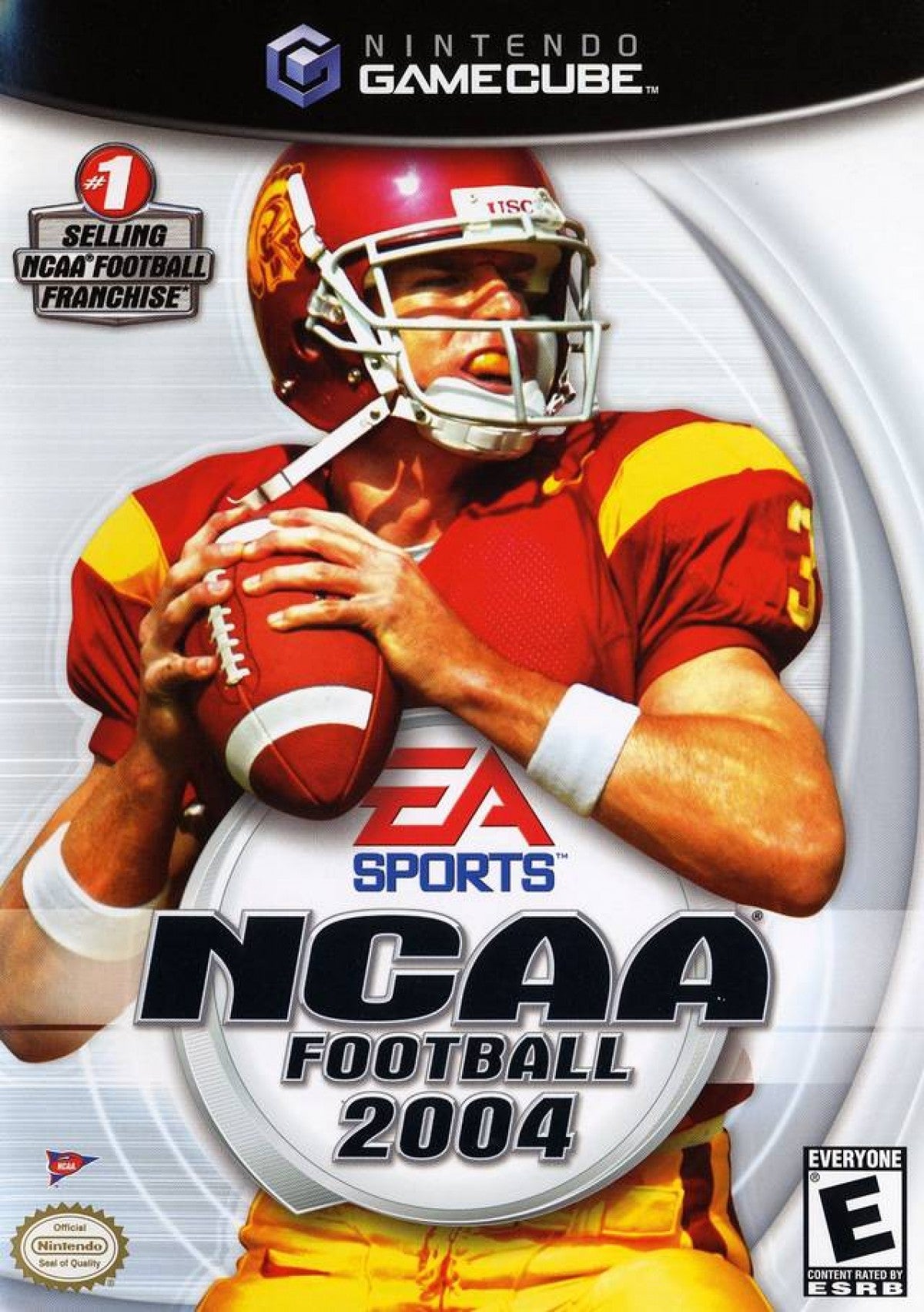NCAA Football 2004 GameCube inspired design featuring college football sports simulation aesthetic authentic stadium atmosphere legendary university teams intense gridiron action dynasty mode gameplay competitive championship tradition nostalgic Nintendo presentation front cover