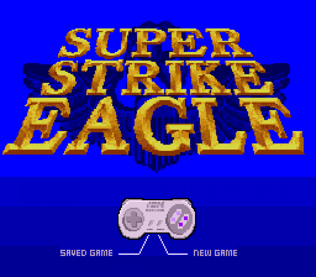 Super Strike Eagle retro SNES video game Super Strike Eagle military flight combat simulation jet fighter aerial warfare action gameplay console title Super Nintendo release title screen