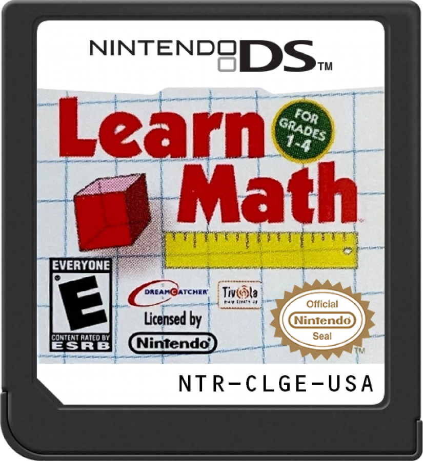 Learn Math for Grades 1-4 Nintendo DS DS educational video game featuring interactive math lessons addition subtraction multiplication division fractions problem solving number skills educational challenges and touchscreen learning gameplay for elementary school students collectible gaming appeal game cartridge