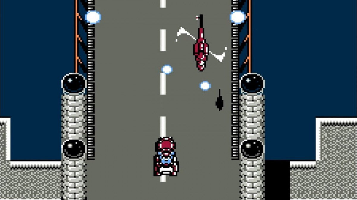 Spy Hunter cartridge for the Nintendo Entertainment System featuring 8 bit top down driving shooter gameplay with high speed car chases weapon upgrades and enemy vehicles across dangerous highways gameplay 