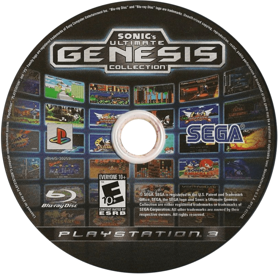 Sonic's Ultimate Genesis Collection disc art for PlayStation 3 (PS3) video game