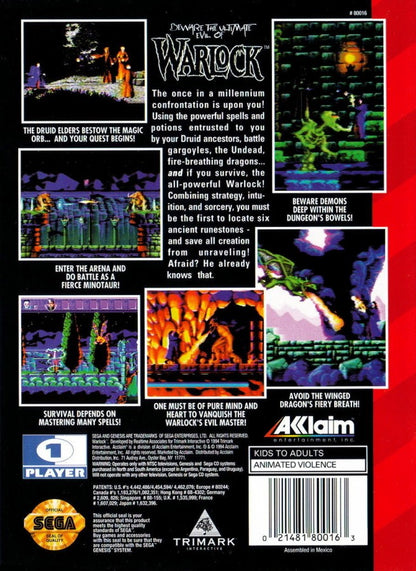 Warlock Sega Genesis retro video game action platformer back of case (1995)