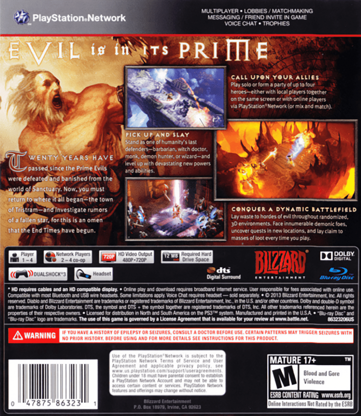 Diablo III back cover art for PlayStation 3 PS3 video game