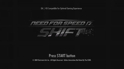 Need for Speed: Shift start screen for Xbox 360 (X360) simulation-style racing video game