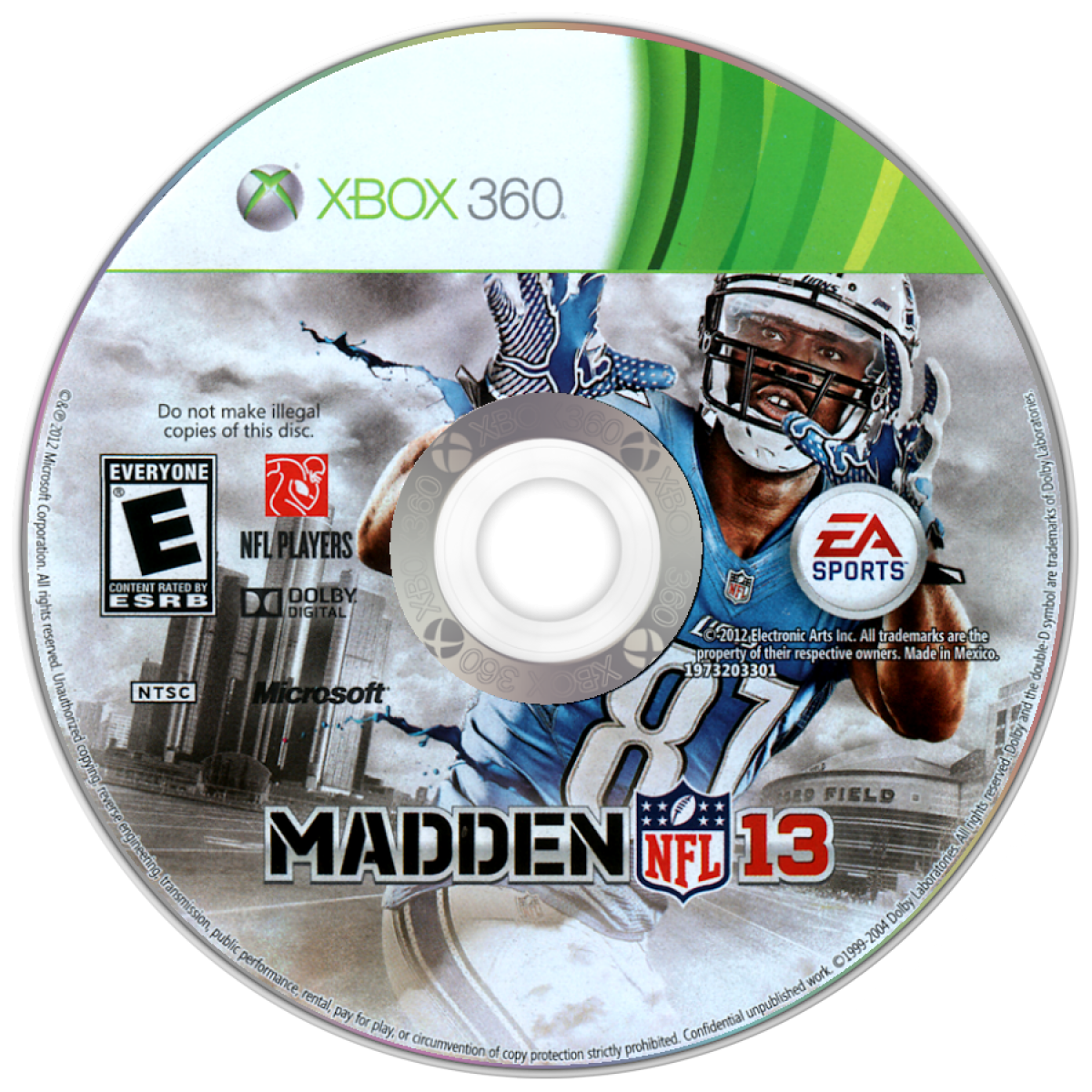 Madden NFL 13 Xbox 360 X360 video game featuring American football sports simulation gameplay NFL teams and players passing plays rushing attacks defensive strategies touchdown scoring quarterback controls precision passing play calling franchise mode season competition multiplayer matches and classic Xbox 360 football gaming retro video game collection collectible gaming appeal disc