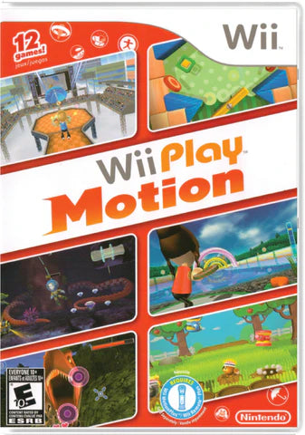 Wii Play Motion cover art for Nintendo Wii (Wii) featuring motion‑controlled mini‑games that showcase the Wii Remote Plus, with playful activities like ice cream balancing, stone skipping, and ghost hunting.