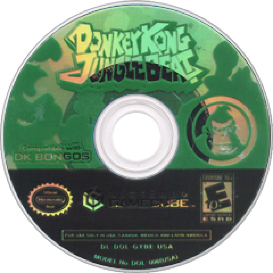 Donkey Kong Jungle Beat disc art for  GameCube (GC) game featuring rhythm-based platforming action using bongo controller gameplay