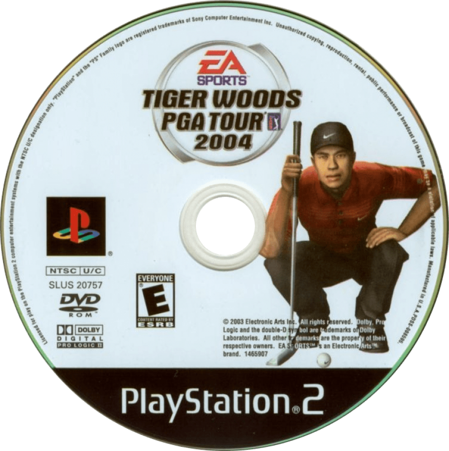 Tiger Woods PGA Tour 2004 – PlayStation 2 (PS2) video game disc, golf sports simulation.